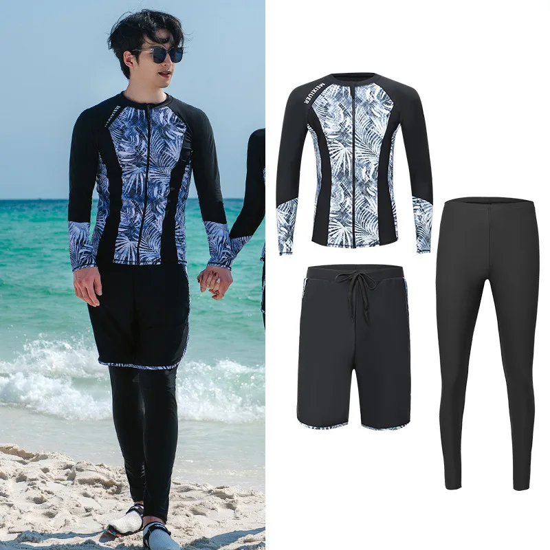 

Мужские 3 шт./компл. Рашгарды, быстросохнущие купальники для всего тела, рубашка от солнца с длинными рукавами + плавки + леггинсы, спортивные спортивные костюмы, солнцезащитные костюмы