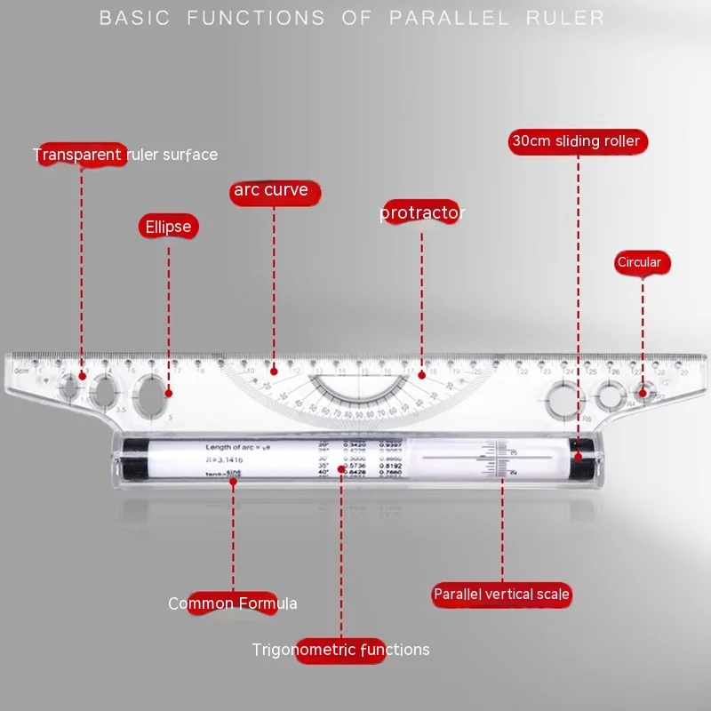 Imagem -02 - Multi Function Drawing Tool Roll Medida Régua Metric Rolling Ruler Clear Measuring Parallel Ruler Angles Line