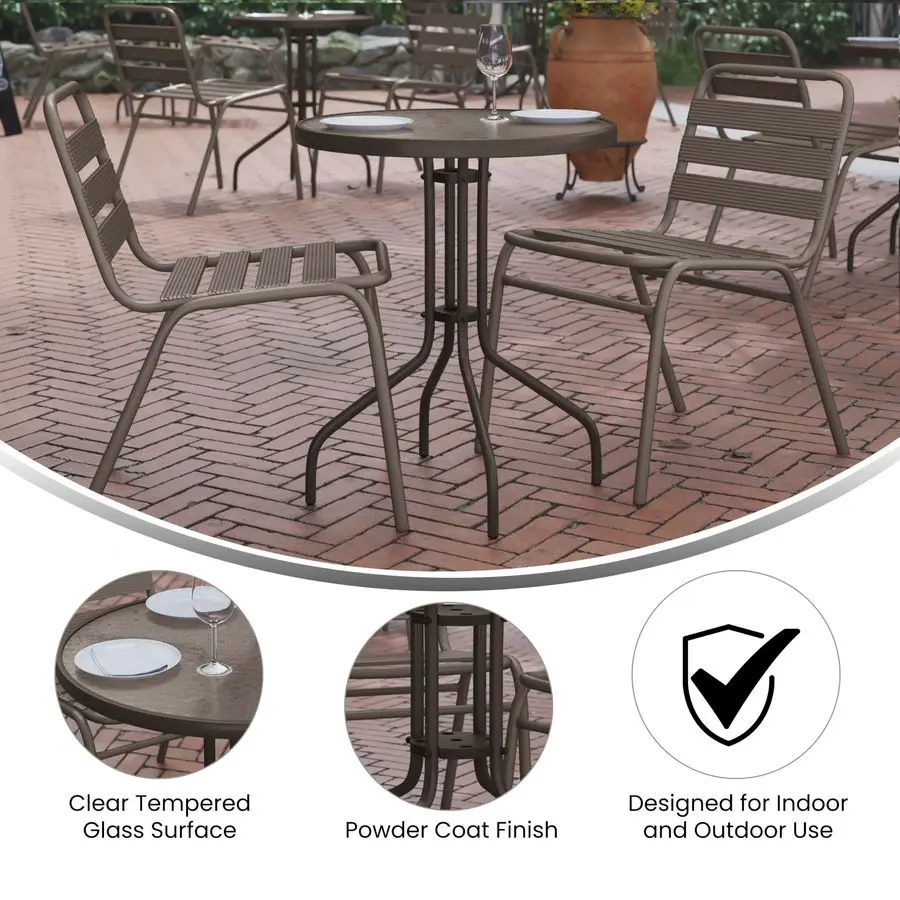 Bellamy 23.75 Round Tempered Glass Metal Table, Bronze