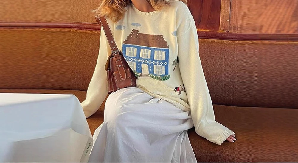 

Hooded Sweater for Women in Autumn and Winter 2025 New Casual Loose Dog Pattern Knitted Sweater