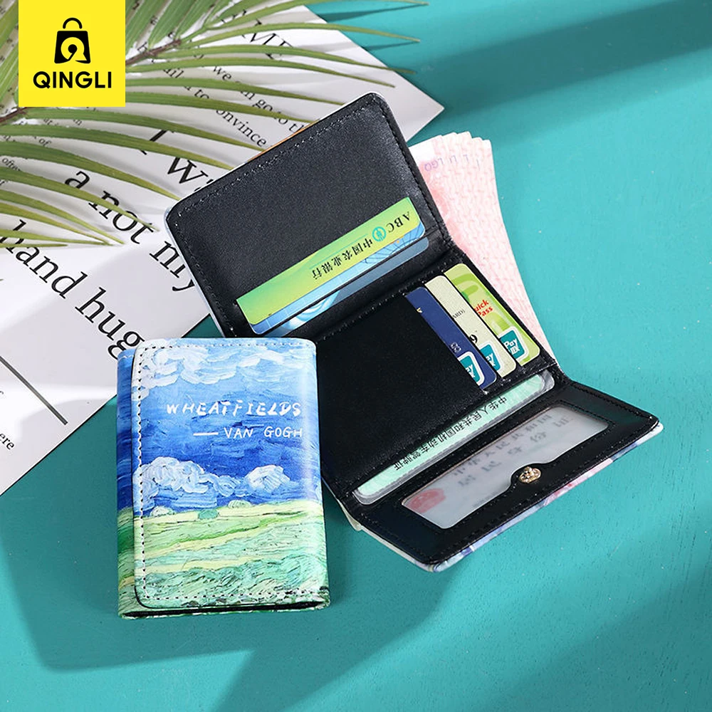 New Wallet for Women Fashion Van Gogh Oil Painting Design Purse Credit Card Bag Female Classic Twice-folded Leather Short Wallet