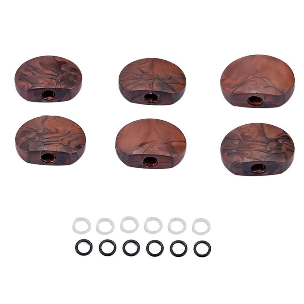 6 pcs /Set Coffee Brown Guitar Tuning Pegs Replacement Machine Heads For Acoustic Guitars Durable Metal Body Red Acrylic Button