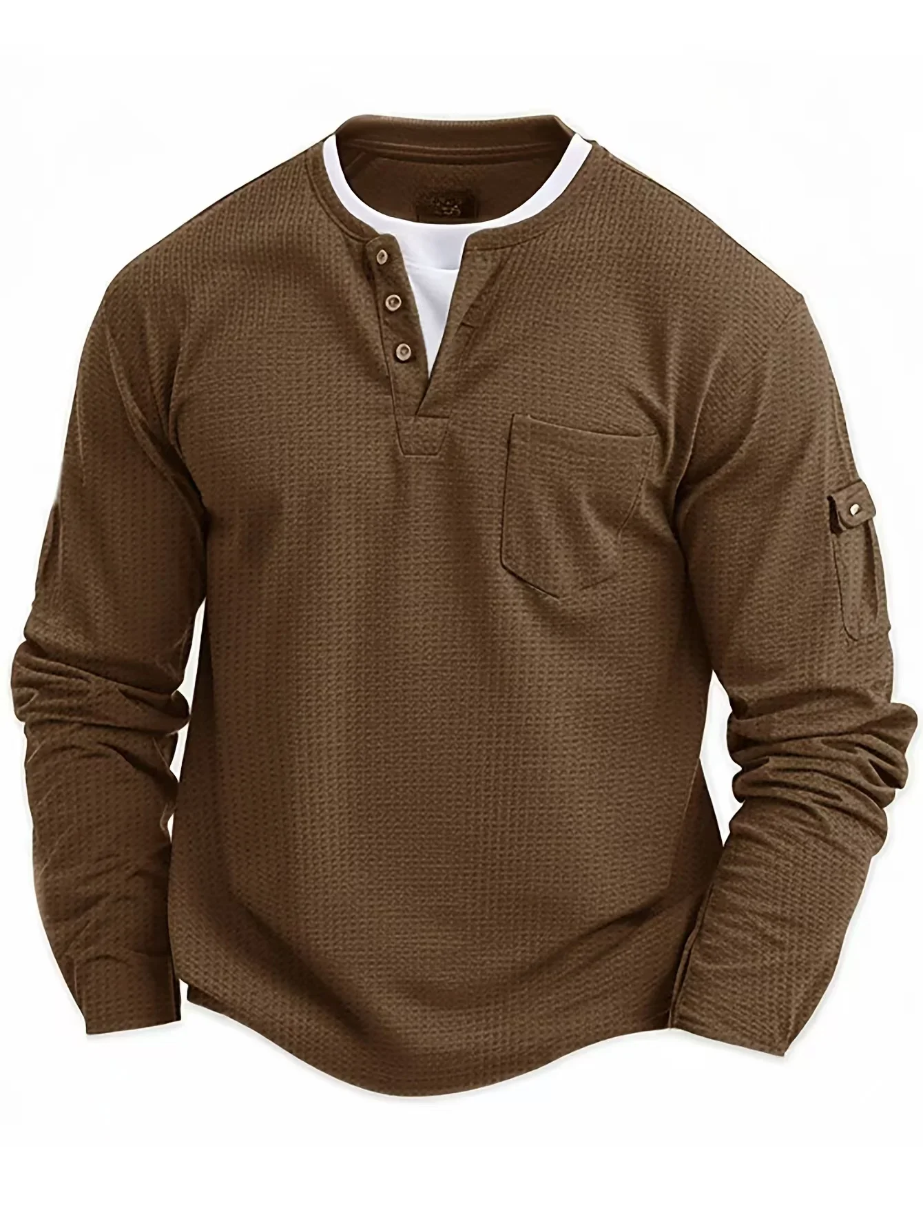 

2026 Spring Fashion Button V-neck Hoodie Retro Fake Two Piece Set Double Layer Top Men Casual Long Sleeve Loose Hoodie