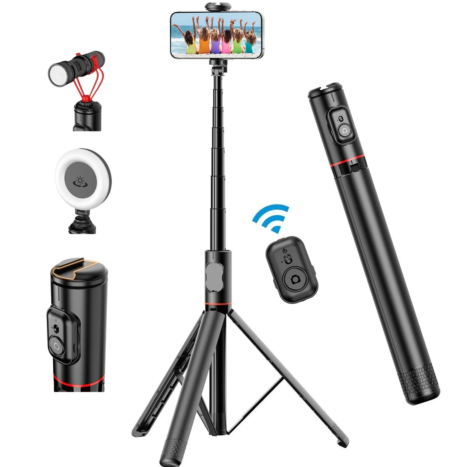 

72” Phone Tripod & Selfie Stick with Cold Shoe Mount Portable Phone Tripod Stand Holder for iPhone Android Videos Vlogs