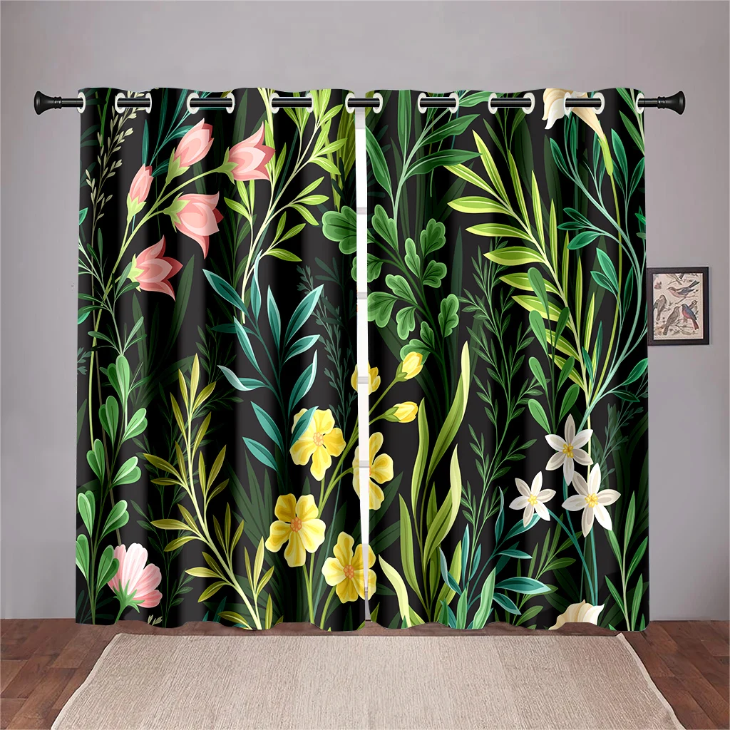 

Summer Greenery Foliage Floral Curtains 2 Panel Living Room Bedroom Kitchen Dining Room Decorative Curtains