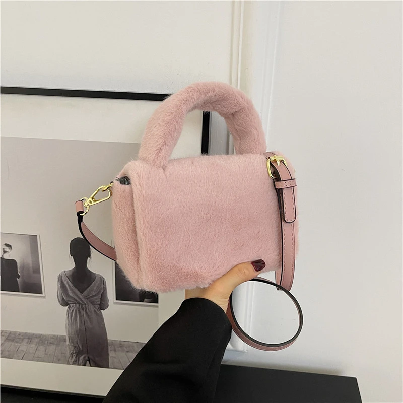 Cotone di Colore Solido 2024 Nuovo Inverno Baguette Borsa a Tracolla Hasp Semplice Borsa a Tracolla Alla Moda Morbida Versatile Borse da Donna