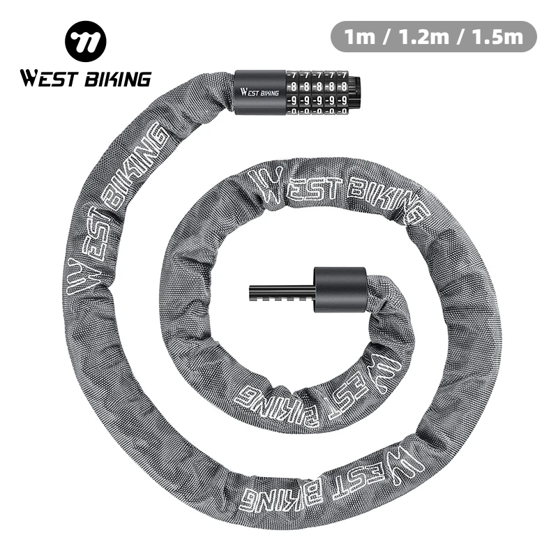 

Велосипедная цепь WEST BIKING 100-150 см, кодовый замок, безопасный 5-значный комбинированный Противоугонный замок для велосипеда, мотоцикла, аксессуары для электровелосипеда