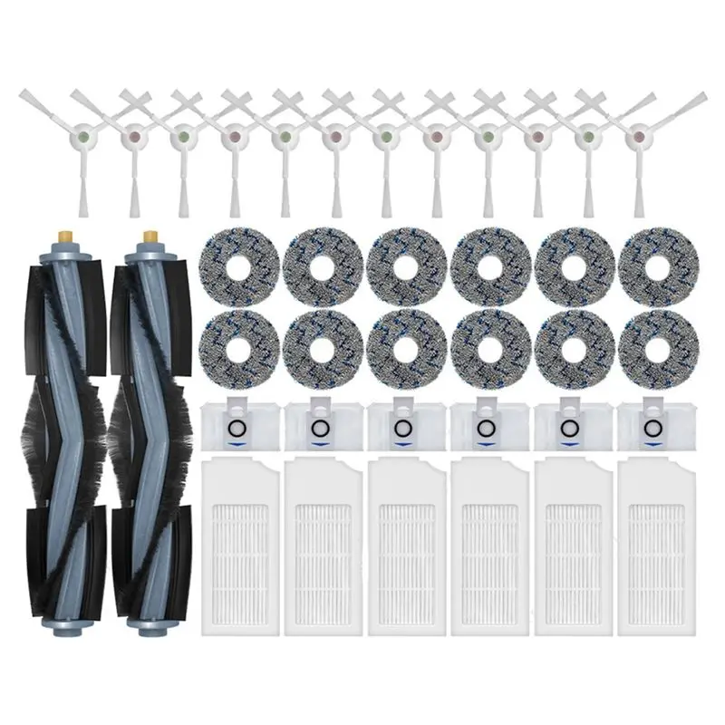 

Запасные части для робота-пылесоса Ecovacs Deebot X1 OMNI / T10 OMNI: мешок для пыли, HEPA-фильтр, основная и боковые щетки, тряпка для влажной уборки.