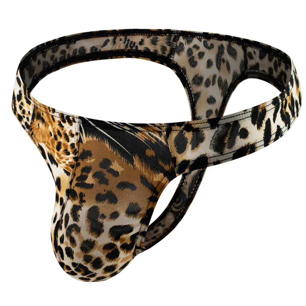 Men Leopard Sexy G-String Underwear T Back Thongs Bulge Pouch Underpants EnhancePenis Big Pouch Panties Briefs