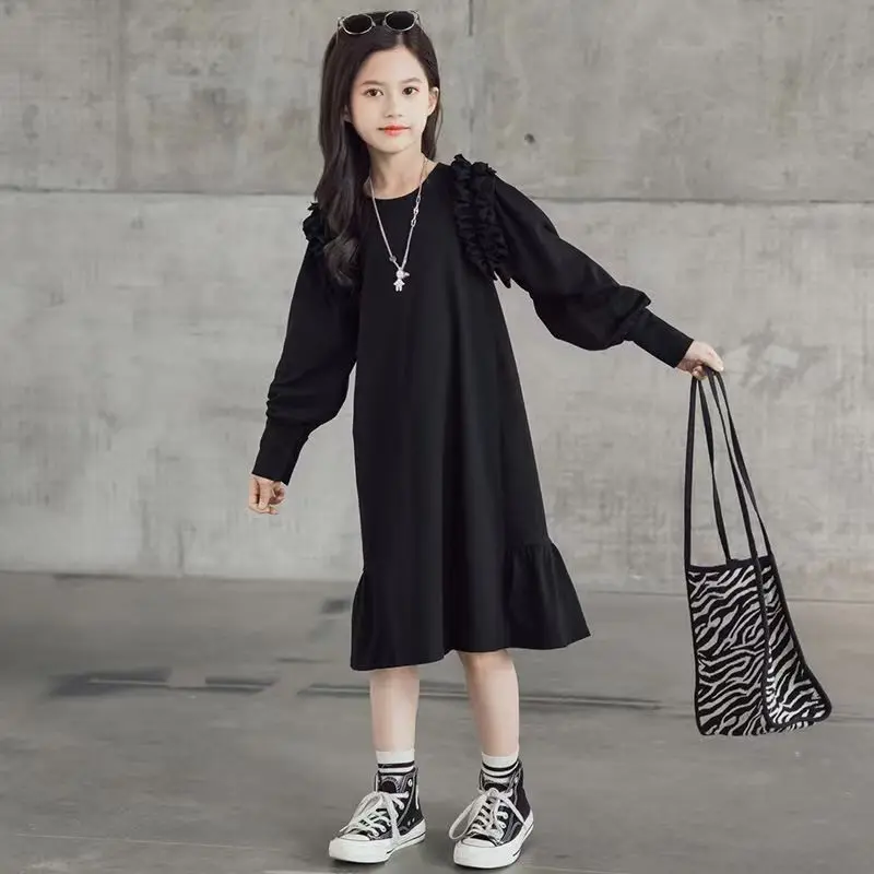 Kids Girls Dress Spring Autumn Children Sweater Loose Dress Casual Long Sleeve Dresses For Girl Teen 5 6 7 8 9 10 11 12 14 Years