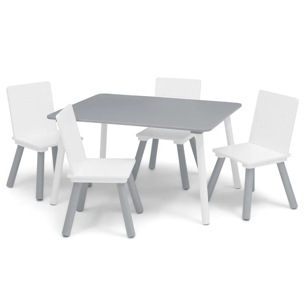 Kids Table and Chair Set with 4 Chairs for Arts, Crafts, Snack Time, Homeschooling in Grey/White