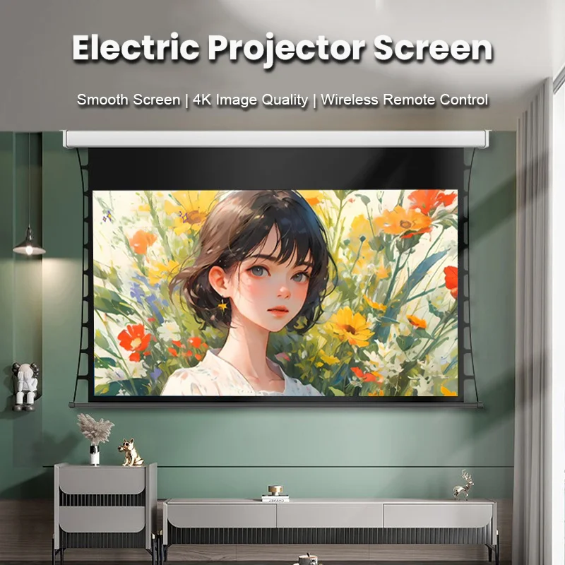 Motorized Tab Tension Projector Screen ALR High Class Black Diamond Material 60-150 Inch for Long Throw Projectors Support 4K 3D