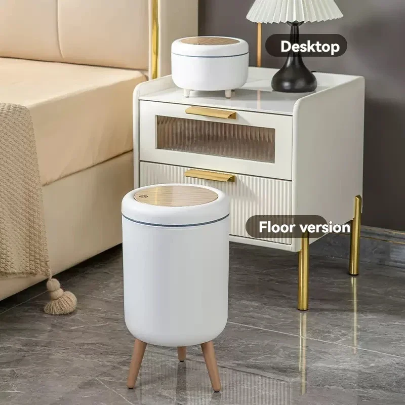 

Household high - end trash can, tall - legged with lid for living room, push - type trash can, desktop storage bin for bedroom
