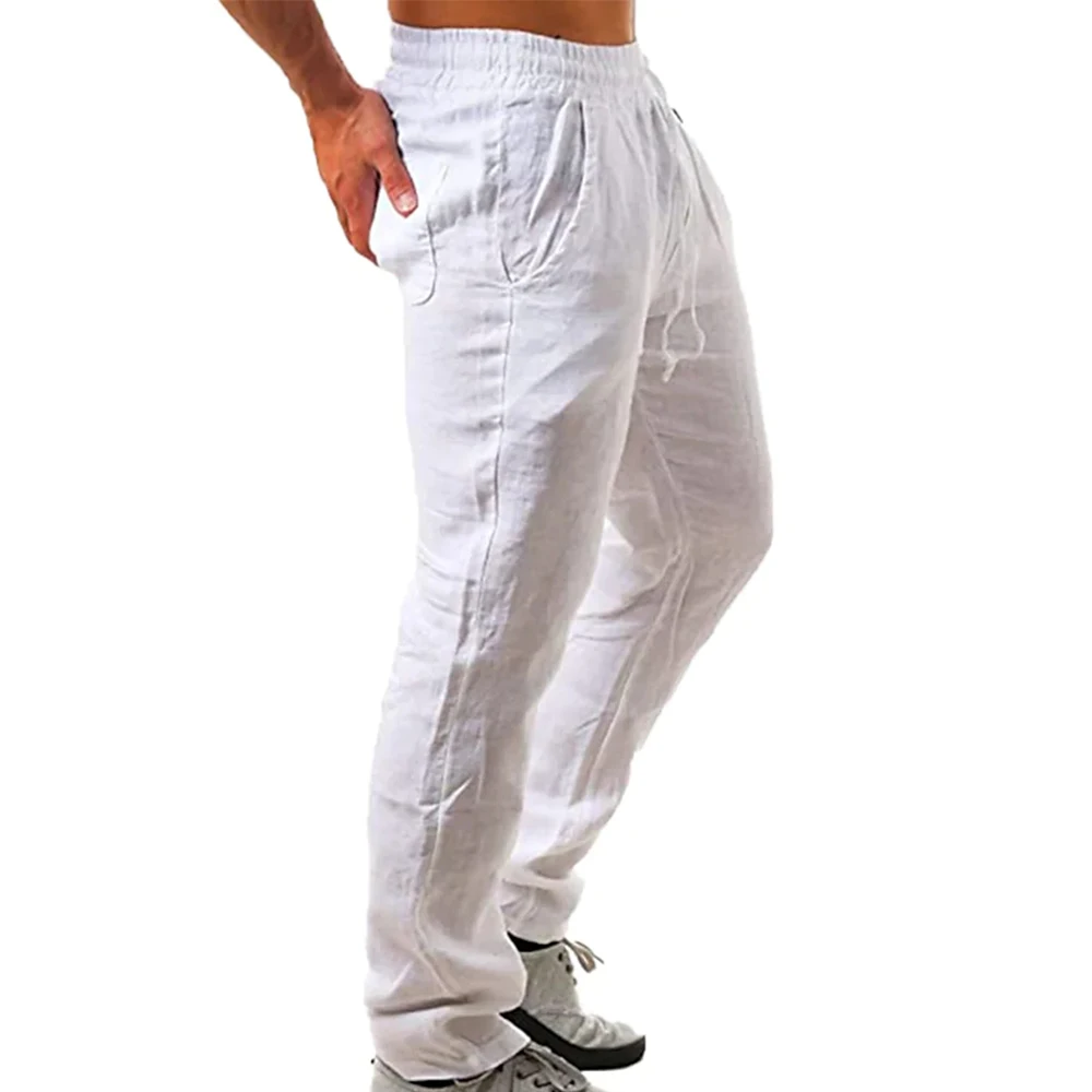 Pantalones de lino y algodón para hombre, ropa de calle transpirable, Color sólido, S-3XL