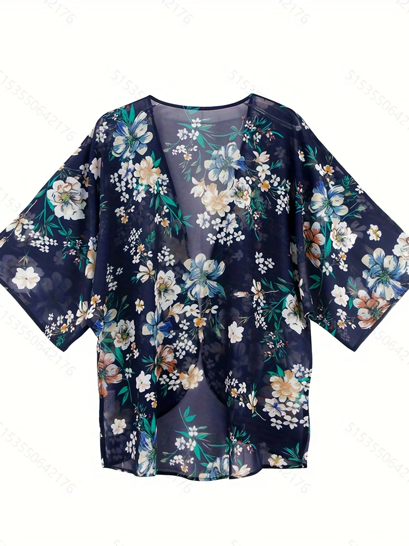 Odoodem-cárdigan con estampado floral para mujer, chaqueta de media manga con abertura frontal, informal y elegante, talla grande