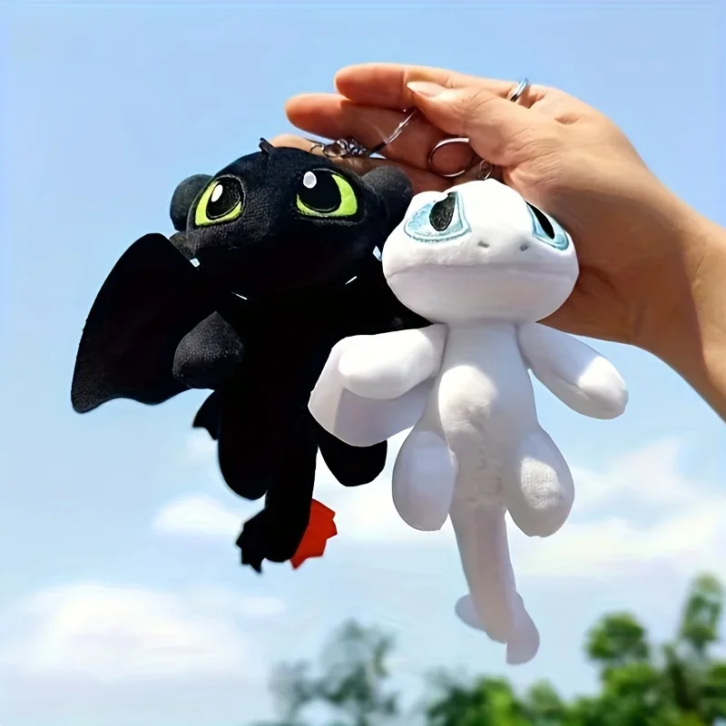 

Magical Accessory, Anime-Inspired Dragon Plush Dolls - Black & White Couple, Soft Polyester School Bag Charm and Book Decor