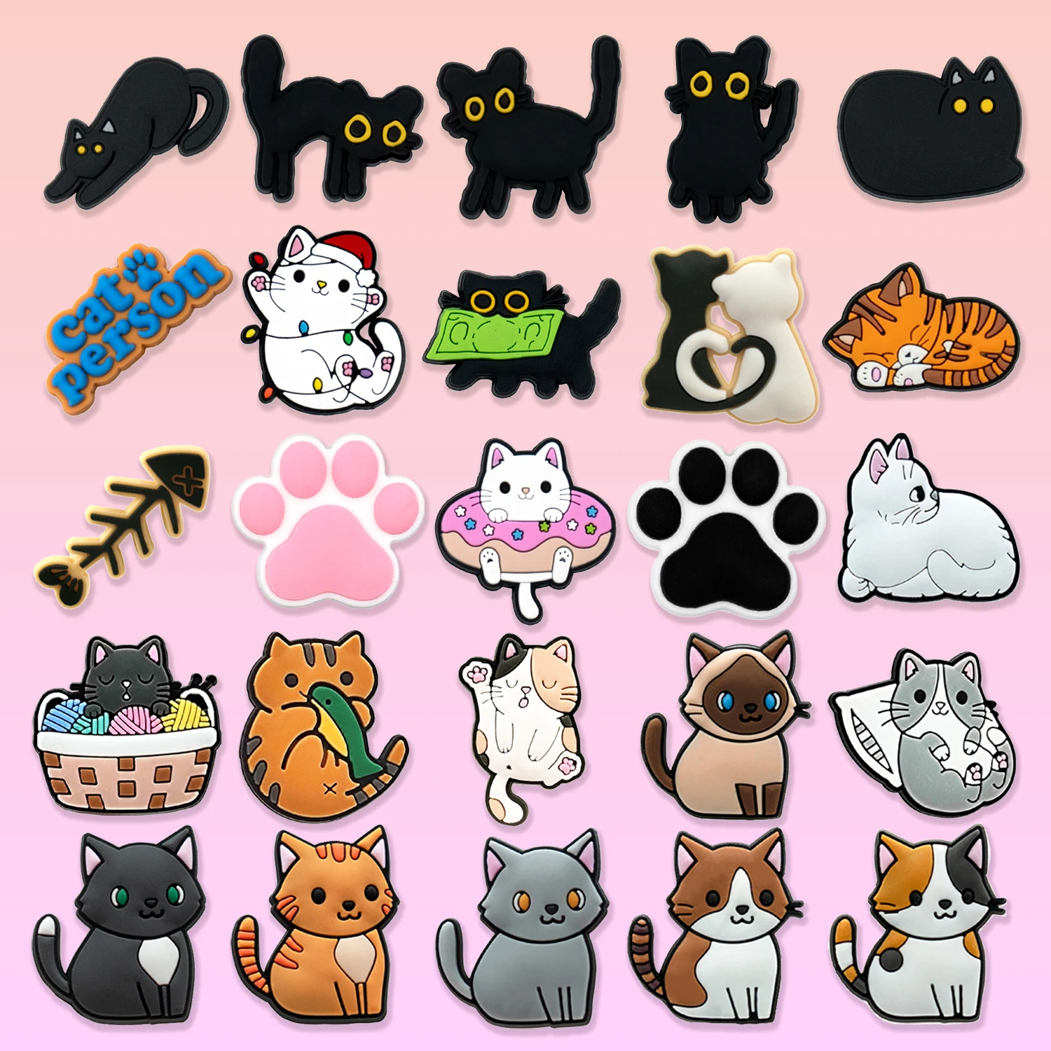 

1/50pcs Cute Cats Shoe Charms Accessories Orange Black Cat Shoe Decoration Claw Fish Bone Clog Pin for Women Grils Gift