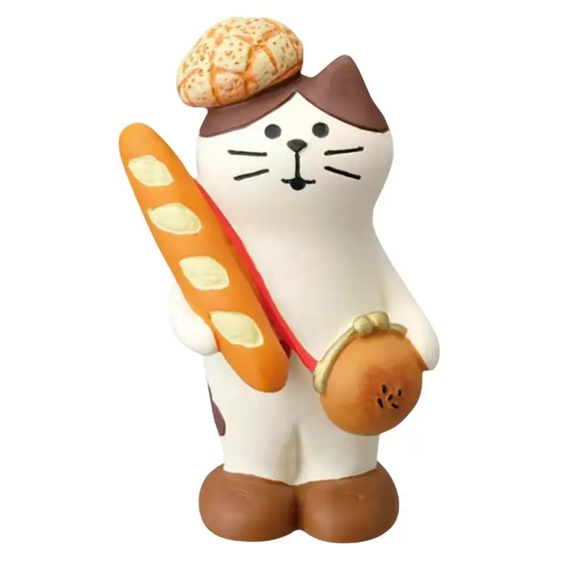 Miniature Cat Figurines Japanese Bread Resin Cat Ornaments Cat Desk Decoration Cartoon Cat Figures Toy For Desktop Windowsill TV