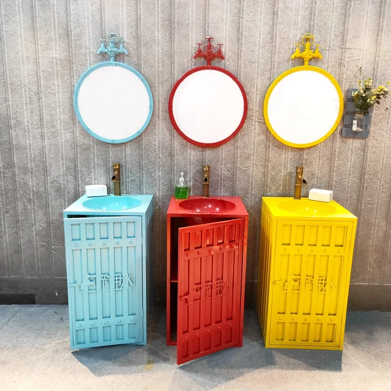 Industrial Style Retro Wash Basin Creative Integrated Bar Container Column Table Basin Cabinet Combination Floor Sink