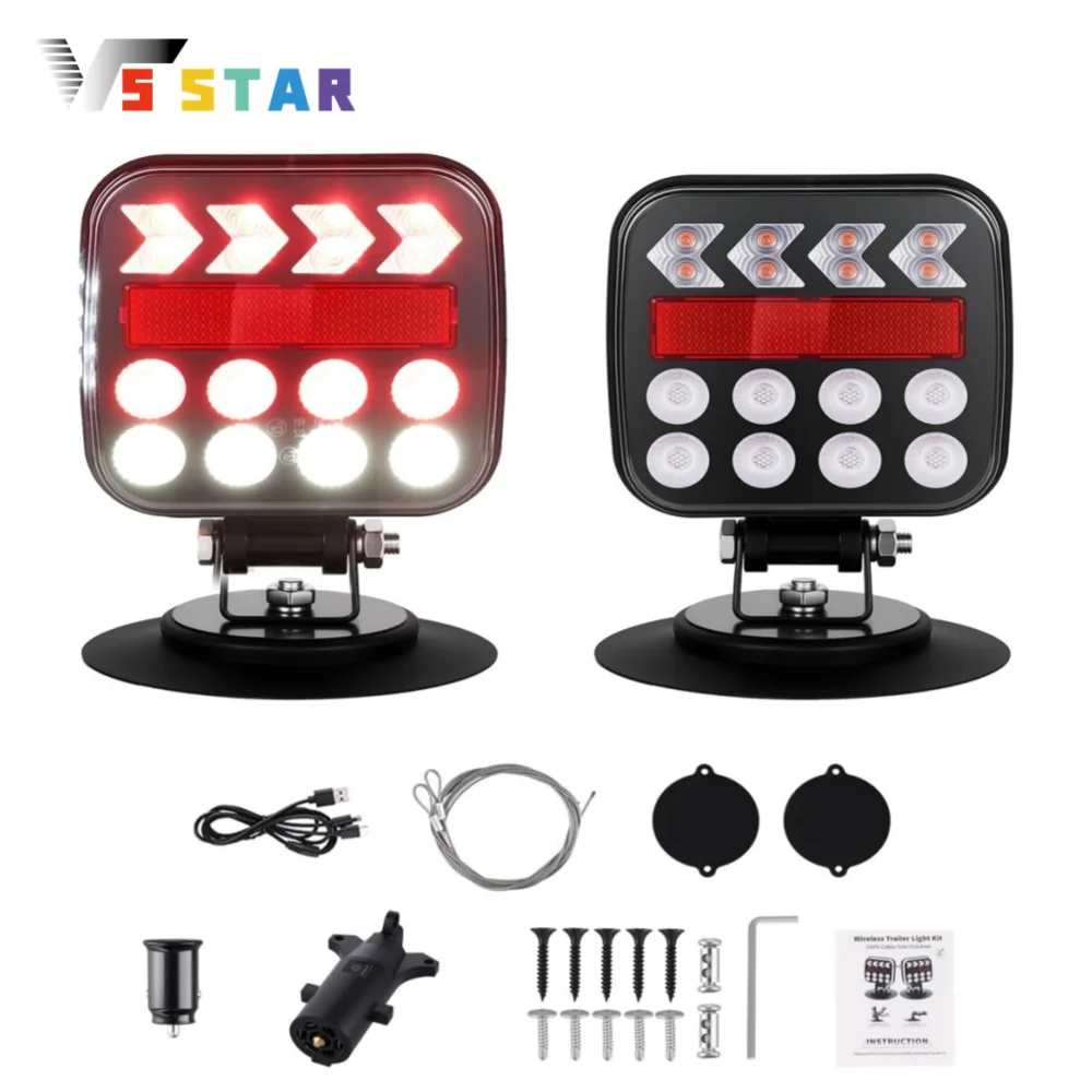 Wireless Magnetic Trailer Lights Rechargeable LED Tail Light Kit For RVs Campers Boat Trailers Utility Trailers