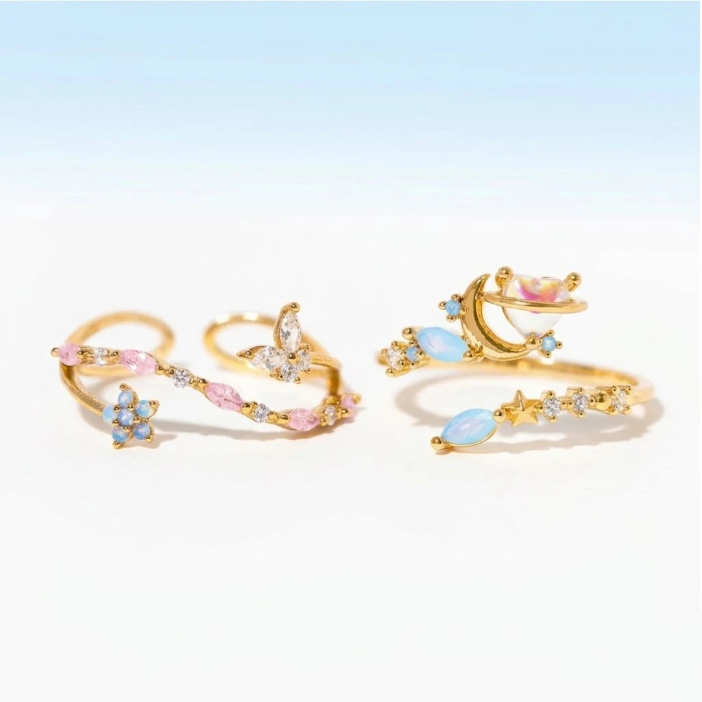 New Ins Fashion Vintage Delicate Floral Butterfly Adjustable Ring For Temperament Inlaid Full of Cubic Zircon Opening Ring Party