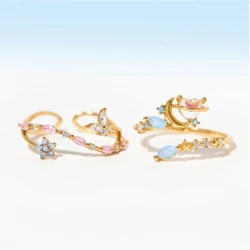 New Ins Fashion Vintage Delicate Floral Butterfly Adjustable Ring For Temperament Inlaid Full of Cubic Zircon Opening Ring Party