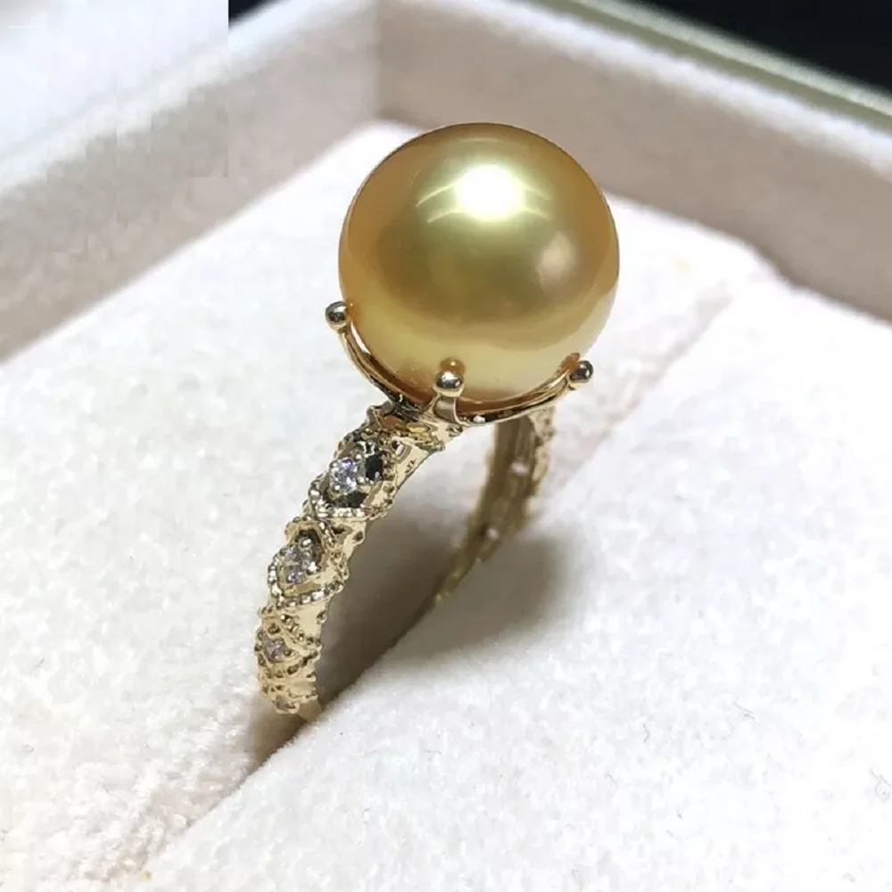 

Gorgeous and huge AAAAA 9-10mm 10-11mm 11-12mm genuine Nanhai gold round pearl opening ring 925s