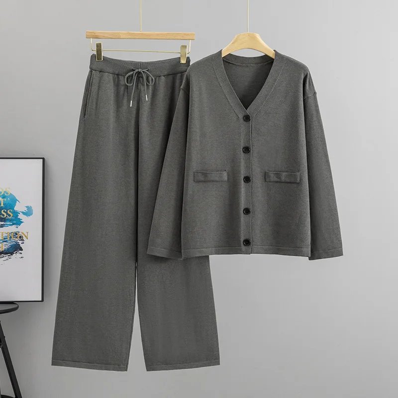 Women Knit Cardigan 2 Piece Set Sweater Coat Wide Leg Pants Suit Autumn Winter Office Lady Knitted Jacket Trousers Outfits 2026 view 4