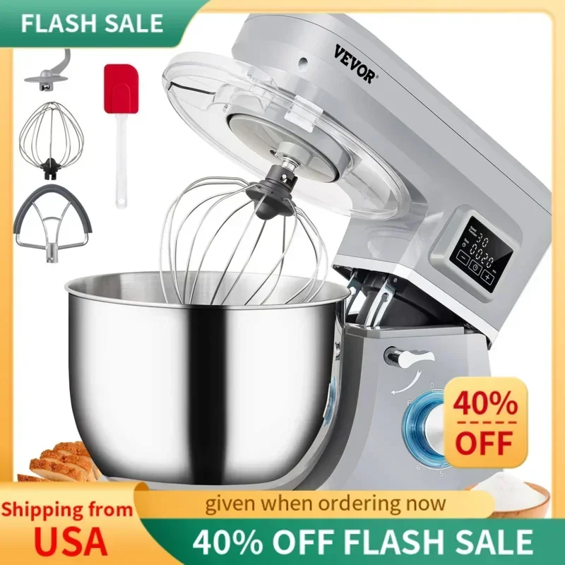 Qwqjvevor stand mixer, 660W electric dough mixer with 6 speeds LCD screen timing, tilt-head food mixer with 7.4 QT stainless ste