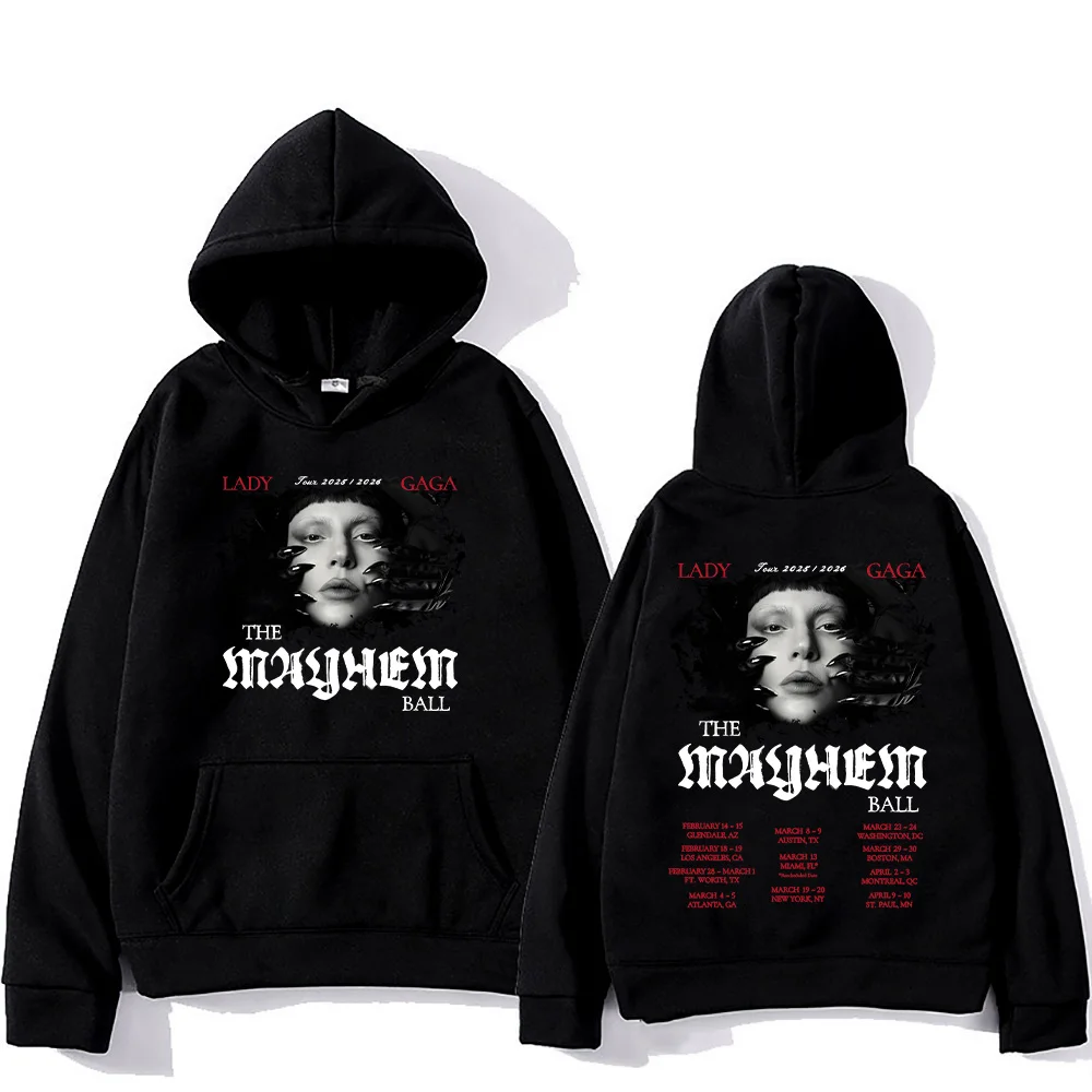 

Lady Gaga The Mayhem Ball Tour 2026 Hoodies Women Men Aesthetic Letter Graphic Clothing Unisex Autumn Winter Hiphop Streetwear