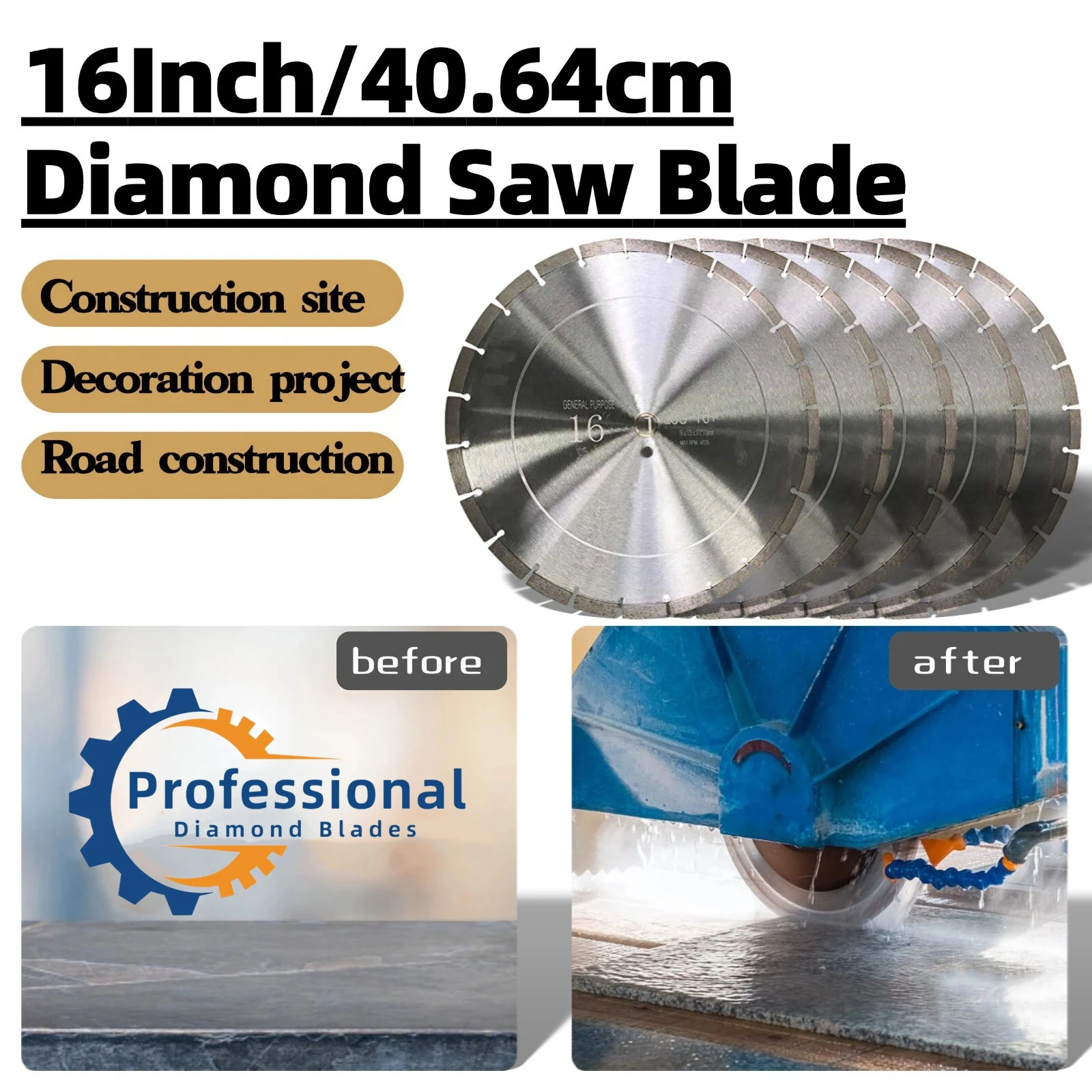 

Алмазные диски для бетона 16 дюймов с отверстием 1 дюйм, для сухой/влажной резки мрамора, камня, кирпича, кладки, гранита (5 штук в упаковке)