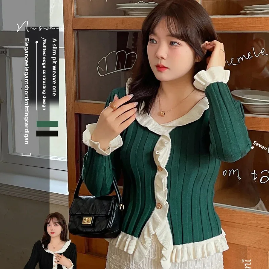 Plus Size Knitted Top K1961 For Women 2023 Autumn V-Neck Slimming Cardigan Thin Sweater Large Size Fashion Clothing