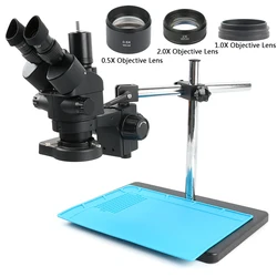 3.5X 7X 45X 90X Industrial Lab Simul Focal Continuous Zoom Stereo Trinocular Microscope Set For Phone PCB SMD Soldering Repair