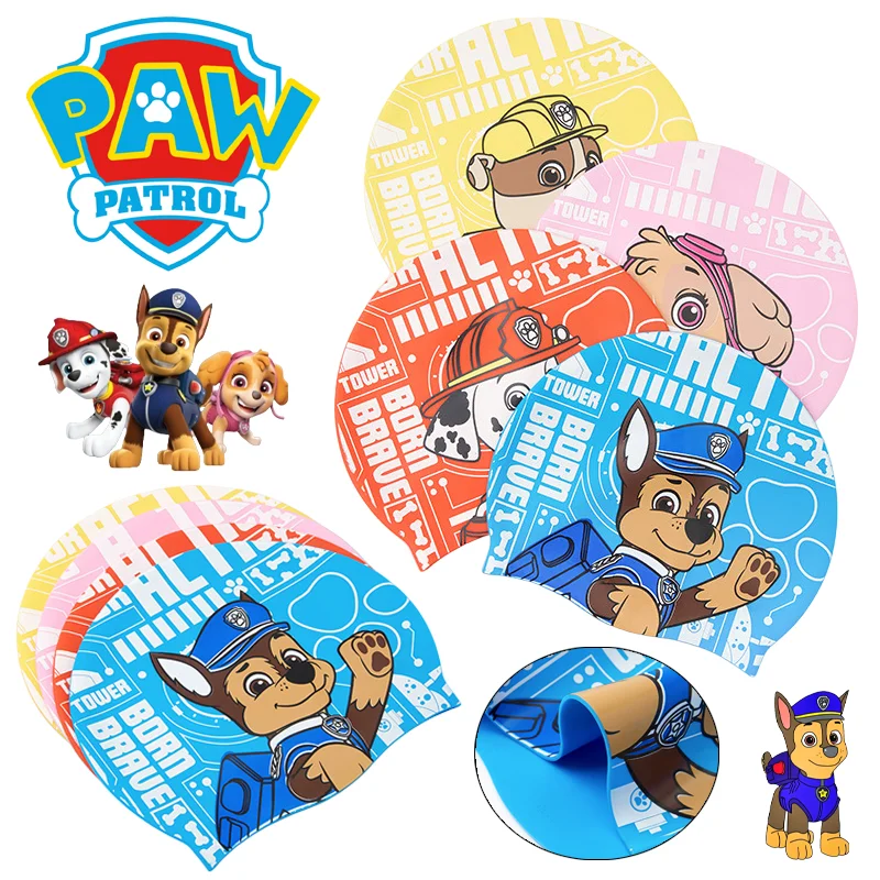 Paw Patrol Chase Czepek pływacki dla dzieci Kreskówkowy silikonowy wodoodporny kapelusz kąpielowy dla dzieci chronią uszy Kapelusz basenowy dla