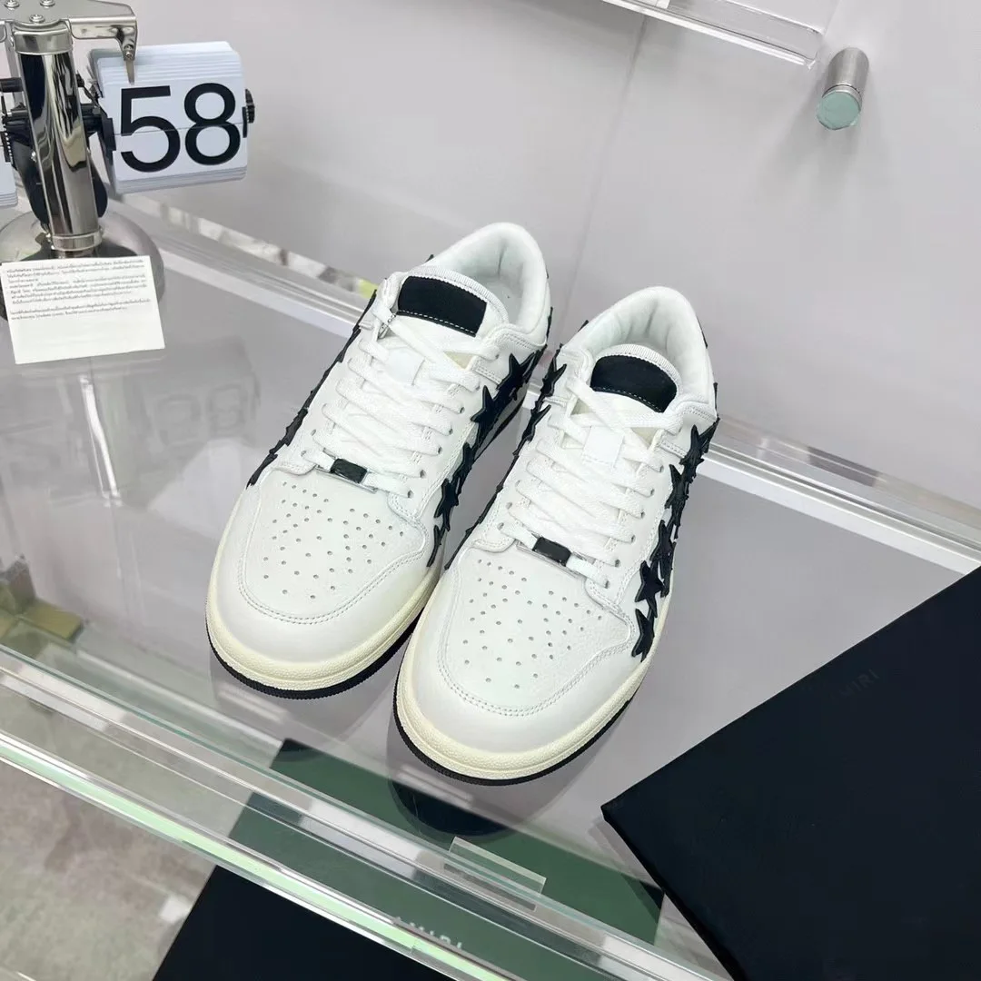 2023 High Lots Stars Embroidery Genuine Leather Shoes With Box Men Women Vulcanized Shoes Casual Sneakers Skateboard Shoes #68