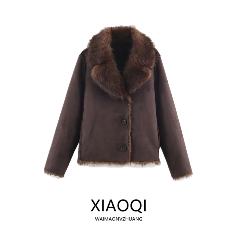 Dupla face efeito de pele artificial jaet novo inverno 2025 feminino faion longo sve botão fechamento senhoras ort outerwear