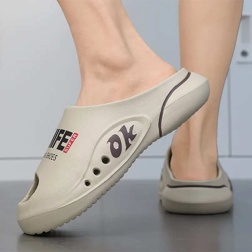 

Новинка 2025, модные дышащие водные тапочки без шнуровки из ЭВА на толстой подошве, мужские уличные сандалии, летняя пляжная обувь для пар