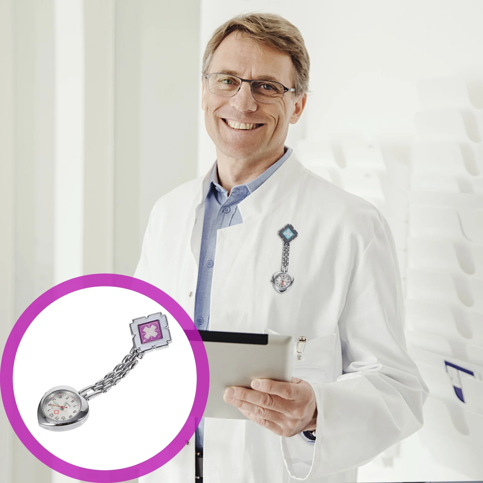 

1Pcs Heart-Shape Medical Chest Watch Fashionable Nurse Clip-on Watch Luminous Pointer Durable Alloy Case Wide Applications