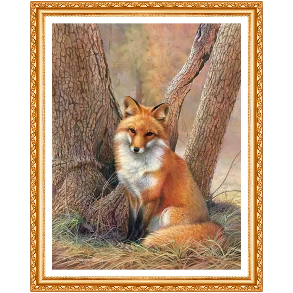 The fox under the tree crafts diamond embroidery needlework diamond painting cross stitch home decor diamond  square