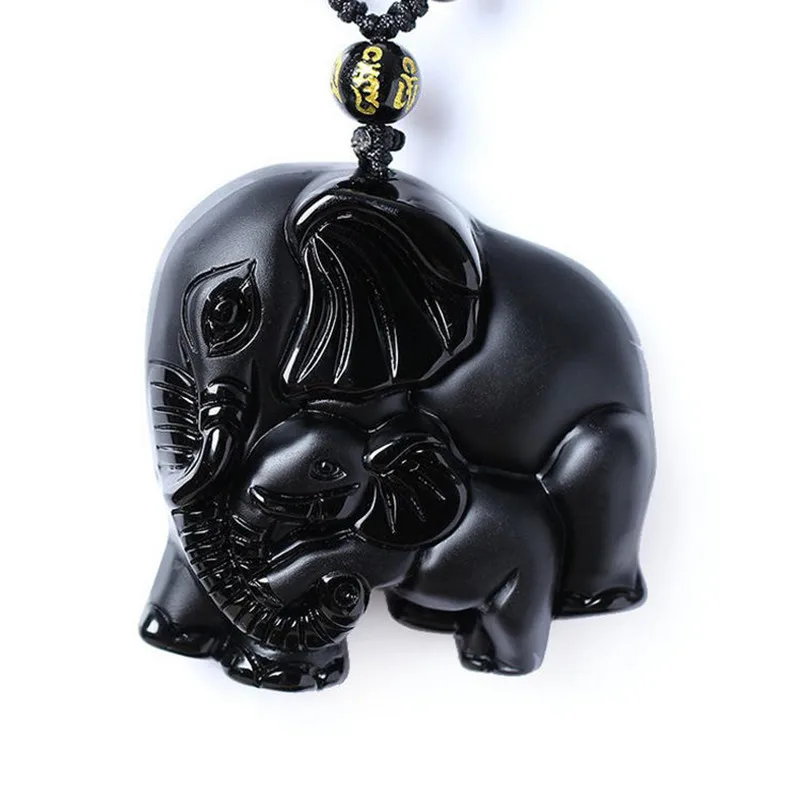 Black Cute Elephant Pendant Necklace Natural Jade Elephant Sculpture Animal Jewelry Ornament Fashion Amulet Ornament