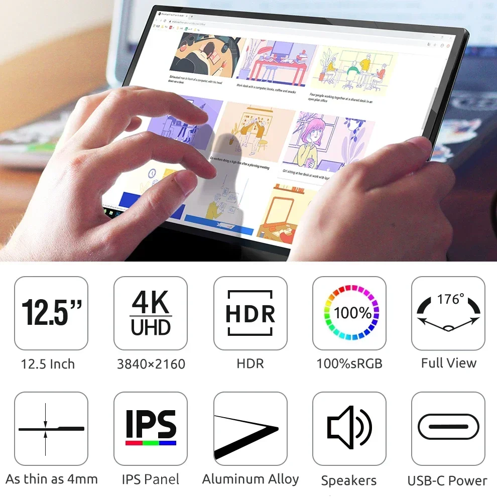 12,5 Zoll 4k ips uhd 100% x tragbarer Monitor 10-Punkt-Touchscreen hdr srgb 60Hz Typ-C-HDMI-WLAN-Handy-Display