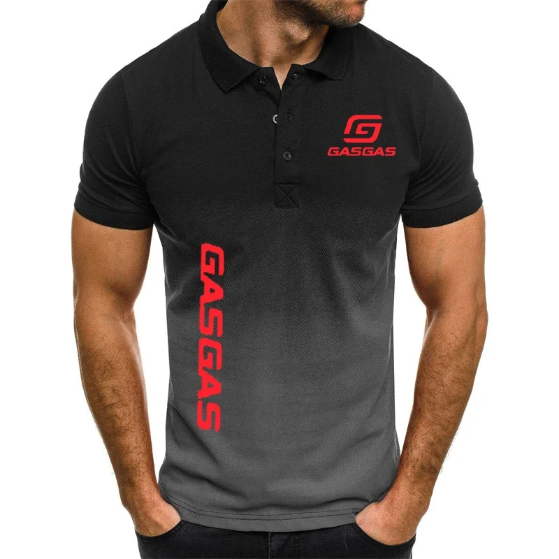 Camisa polo de algodão de manga curta masculina, camisa Harajuku Hip Hop Street, marca impressa Gasgas para motocicletas, verão quente