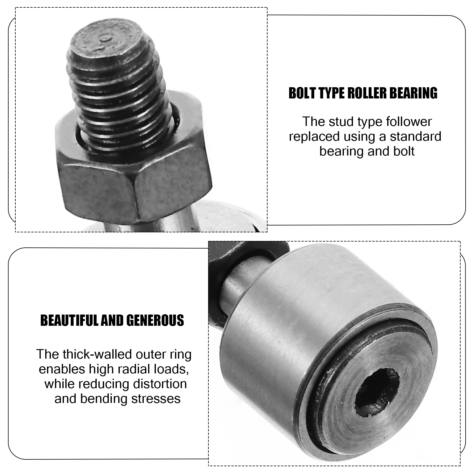 

4Pcs Durable Steel Cam Follower High Precision Needle Roller Bearing Automotive Industry Machine Tool Applications