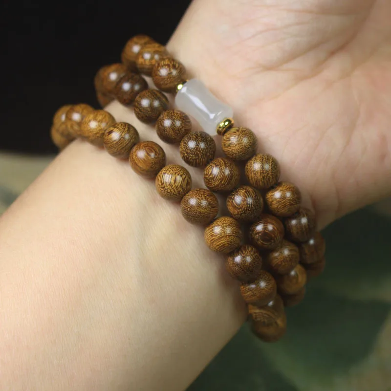 Golden Sandalwood 8mm Three Rings Beads Bracelet White Bamboo Joint Accessories Men and Women Simple Crafts Bracelet Rosary