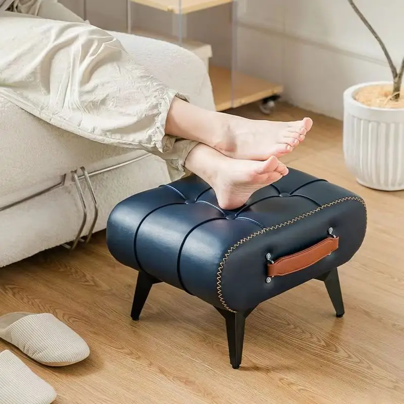 

Light Luxury Doorstep Shoe Changing Ottomans Living Room Coffee Table Low Soft Bag Small Stool Footrest Stools Oil Wax Leather