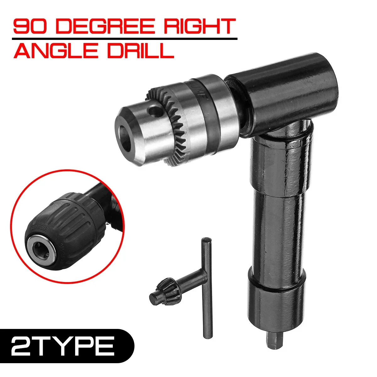 90 Degree Drill Right Angle Bend Extension Adaptor Right Angle Electric drill Keyless three-jaw chuck corner Impact Adapter