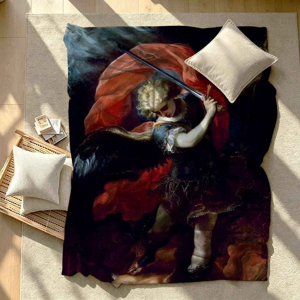 St Michael Archangel Angel Catholic Blanket Soft Warm And Thick Perfect For Bedroom Living Room Bed Sofa Camping Picnic Office