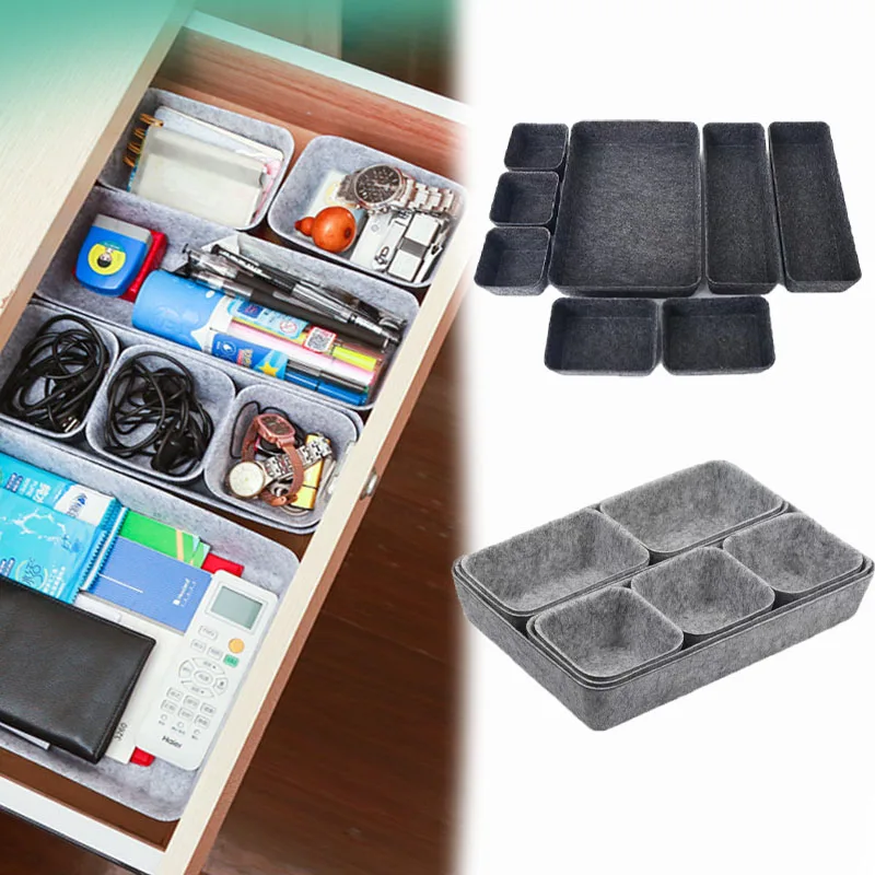 Storage System Felt 8 Piece Box Set Desktop Drawer Cosmetic One Piece Molded Organizer Container Organization