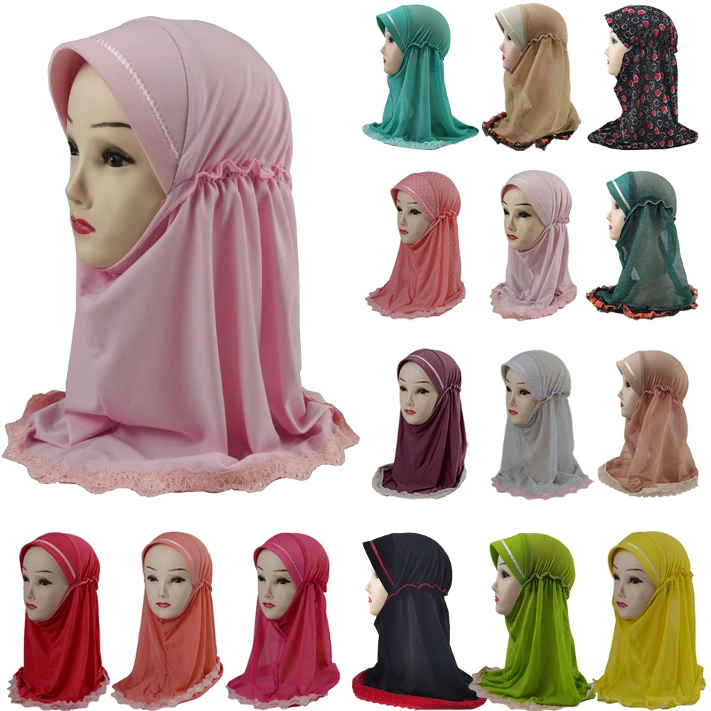 

Ramadan Muslim Kids Girls Hijab Scarf Islamic Flower Caps Shawls Amira Headscarf Wrap Headwear Turban Arab Child Underscarf 2-6Y