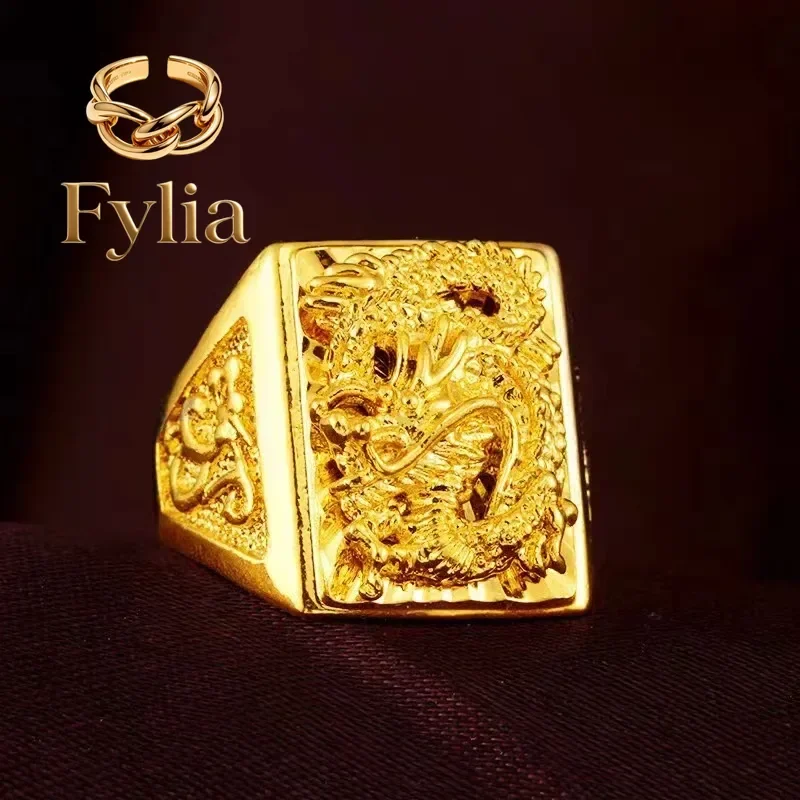 

Fylia Jewelry High - End 9999 24K Real Gold Men's Dragon Ring, Domineering Opening, Adjustable, Perfect for Dad